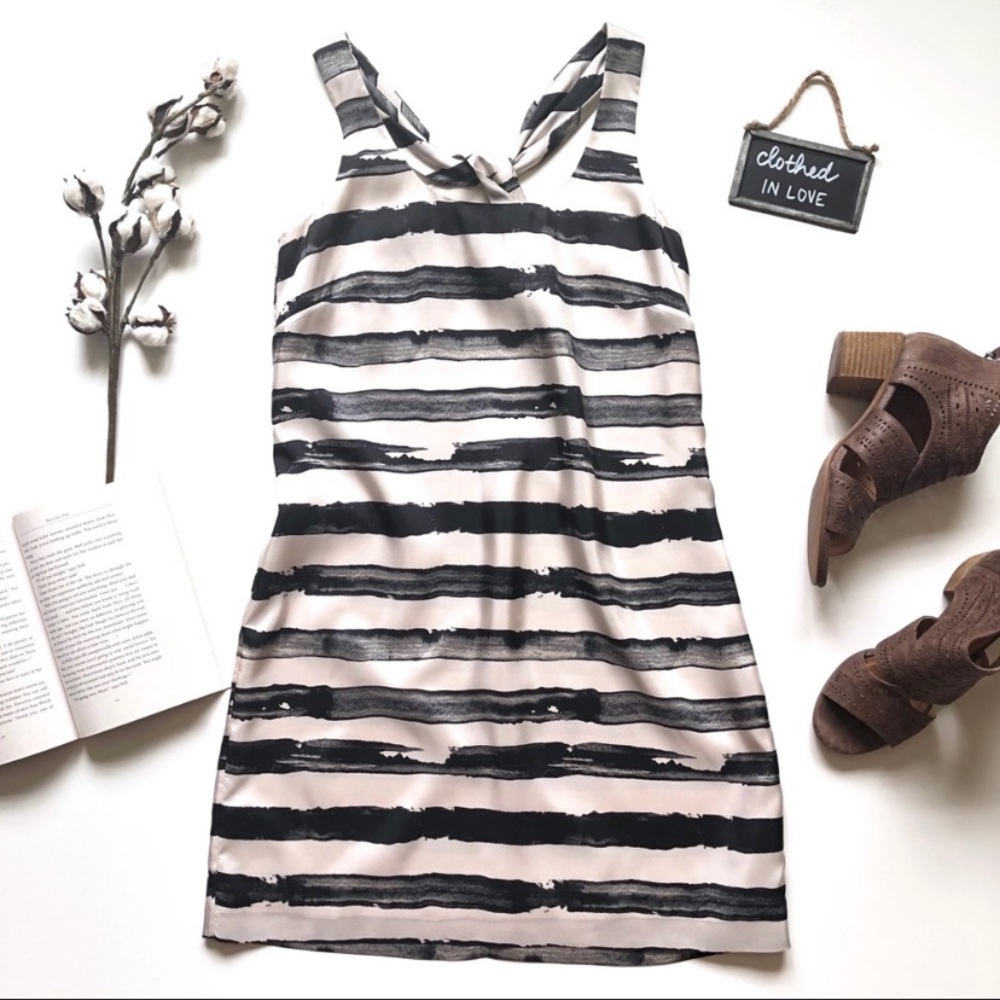 J. Crew 100% silk black and white striped dress